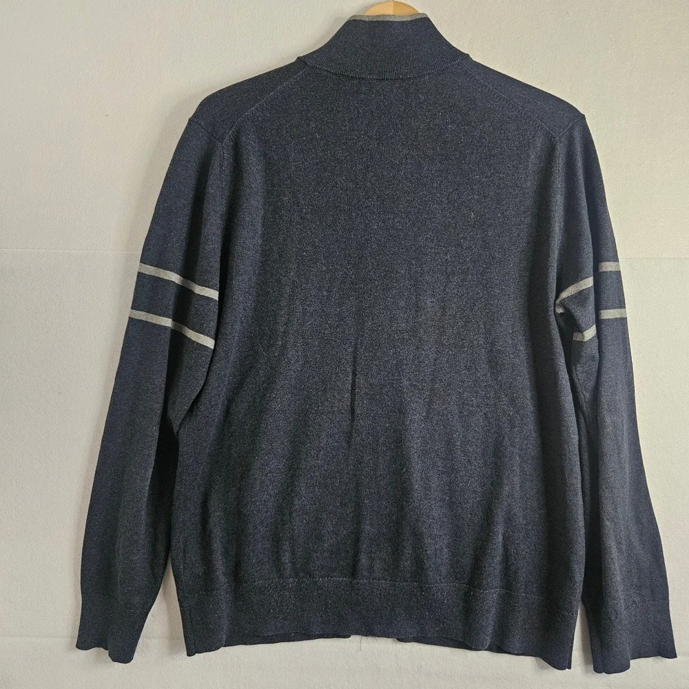 Banana Republic Silk Cotton Cashmere Full Zip Sweater Gray Stripe Mens Large